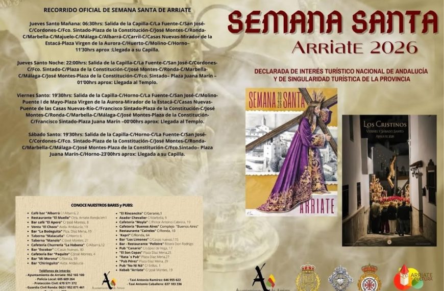 Arriate difunde el programa de su Semana Santa 2026, declarada de Interés Turístico Nacional de Andalucía