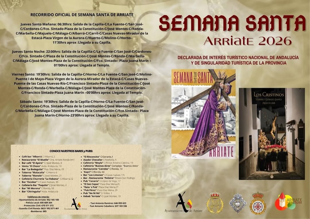 Arriate difunde el programa de su Semana Santa 2026, declarada de Interés Turístico Nacional de Andalucía