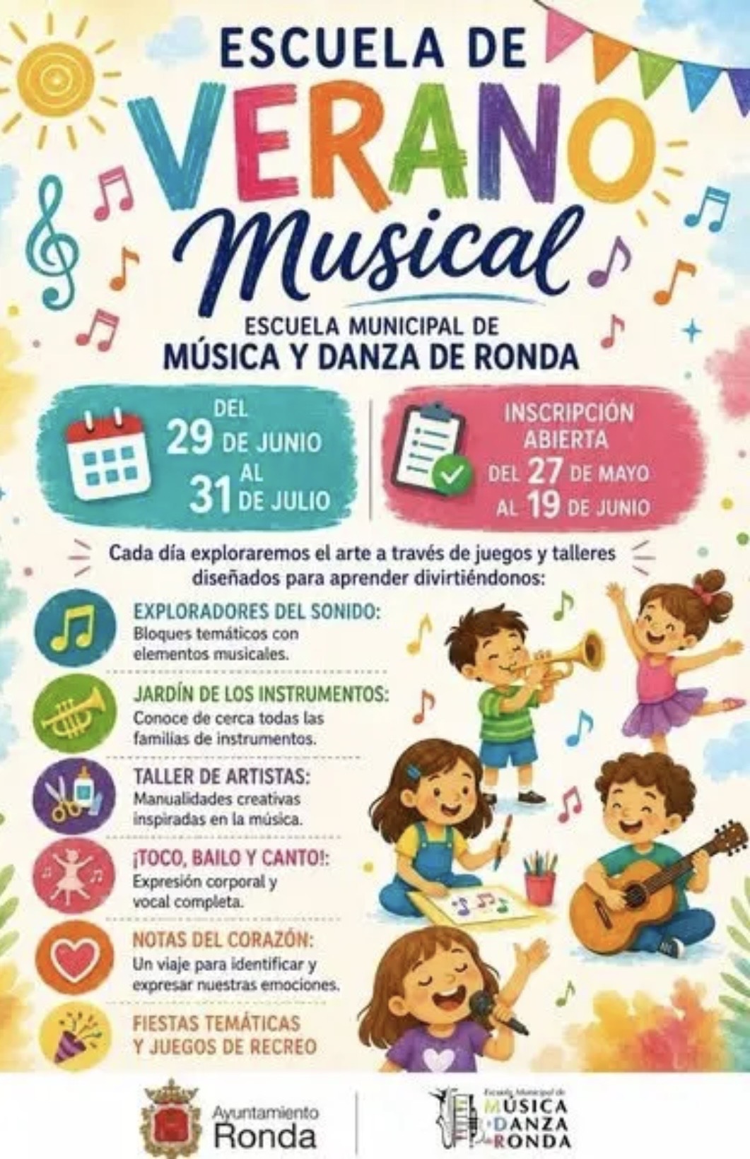 El Ayuntamiento de Ronda abre la matrícula de la oferta de verano de la Escuela Municipal de Música y Danza