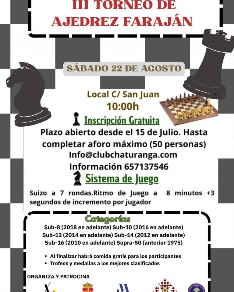 Faraján celebra este sábado la tercera edición de su Torneo de Ajedrez